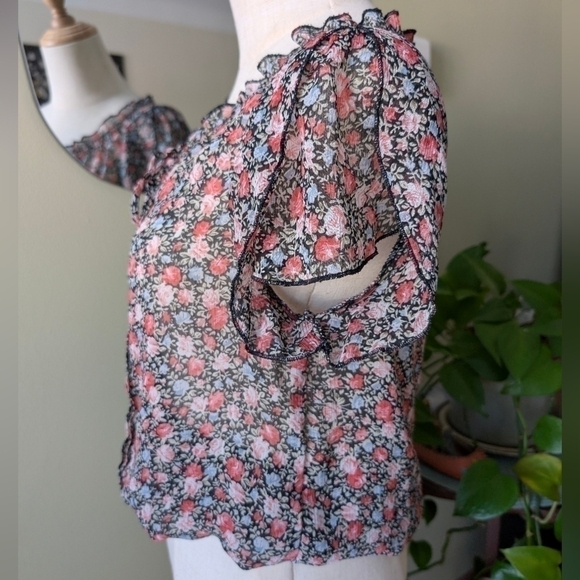 Poetry Women's Size Small Multicolor Ditsy Florals Boho Peasant Blouse - Picture 7 of 14